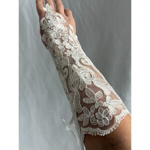 NEW Turkish Ivory Lace Embroidered Bridal Gloves Wedding One Size Handmade
